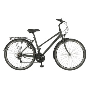 Graues Prophete Trekkingrad Entdecker 100 Damenrad mit Trapezrahmen und 28 Zoll Reifen.