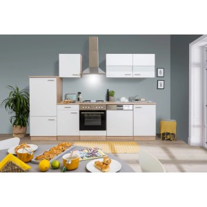 Respekta Küchenzeile KB280ESW 280 cm Weiß-Eiche Sägerau Nachbildung