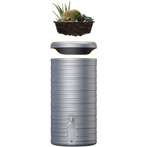 Garantia Regenwasserbehälter Nordic 2in1, 300 l, steingrau, mit Pflanzschale für individuelle Bepflanzung.