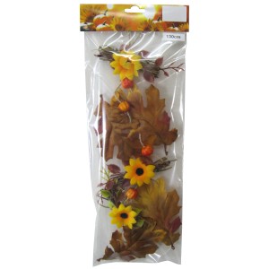 Girlande mit Ahornblättern, 130 cm, Herbstdeko mit Blättern, Sonnenblumen und Kürbissen.