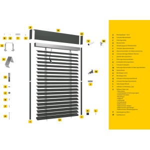Schellenberg Raffstore Express mit Motor, 170x220 cm, Anthrazit, Explosionszeichnung der Einzelteile.