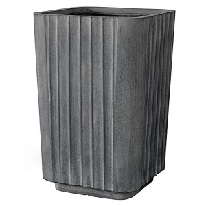 Anthrazitfarbener Deroma Pflanztopf Quadro Hoch Link, 2er Set, gerillte Oberfläche.