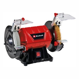 Einhell Doppelschleifer TC-BG 150 B: Rote Schleifmaschine mit Schleifscheibe und Bürste für Werkstattarbeiten.