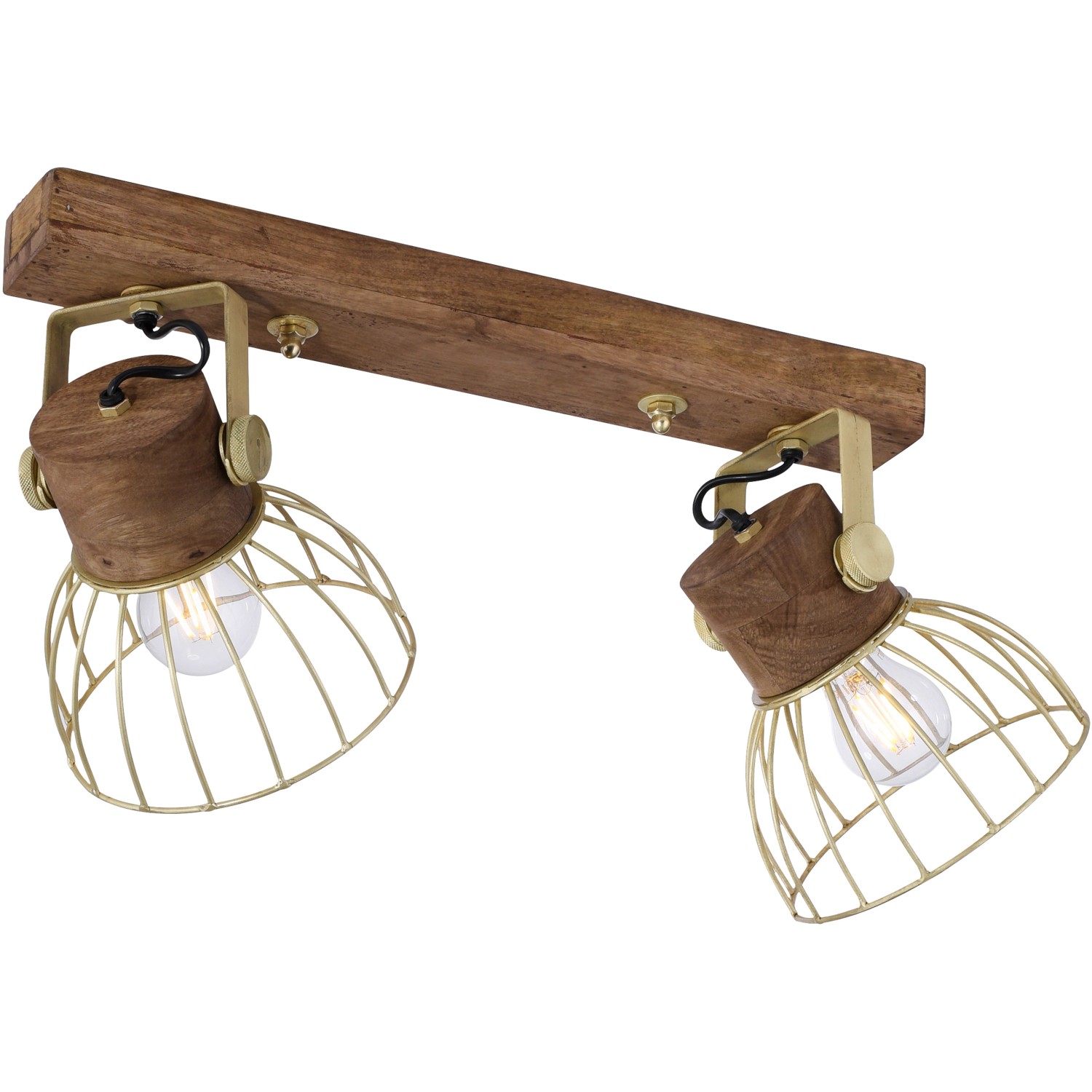 Just Light Alami Wandlampe/Deckenleuchte, 2-flammig, Messing matt, Holzoptik.