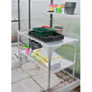 KGT Universal-Aluminium-Tisch für Gewächshaus, 120x64x80cm, mit zwei Ablageflächen.