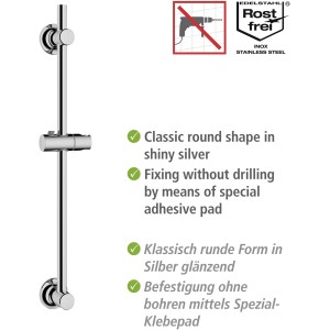 Wenko Duschstange Chrom, Montage ohne Bohren, mit verstellbarem Brausehalter.