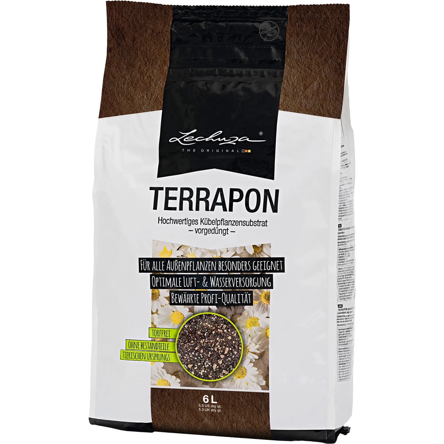 Lechuza Terrapon Pflanzsubstrat, 6 Liter, für Kübel- und Außenpflanzen. Torffrei und vorgedüngt.
