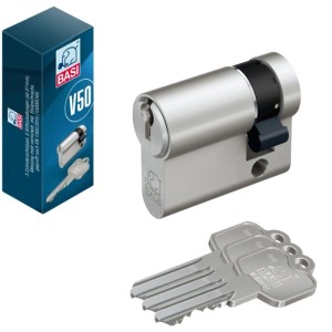 Basi V50 Halbzylinder 10/35 mm, verschiedenschließend, mit 3 Schlüsseln und Verpackung.