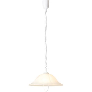 Weiße Brilliant Pendelleuchte Freya mit E27 Fassung, höhenverstellbar bis 180 cm.