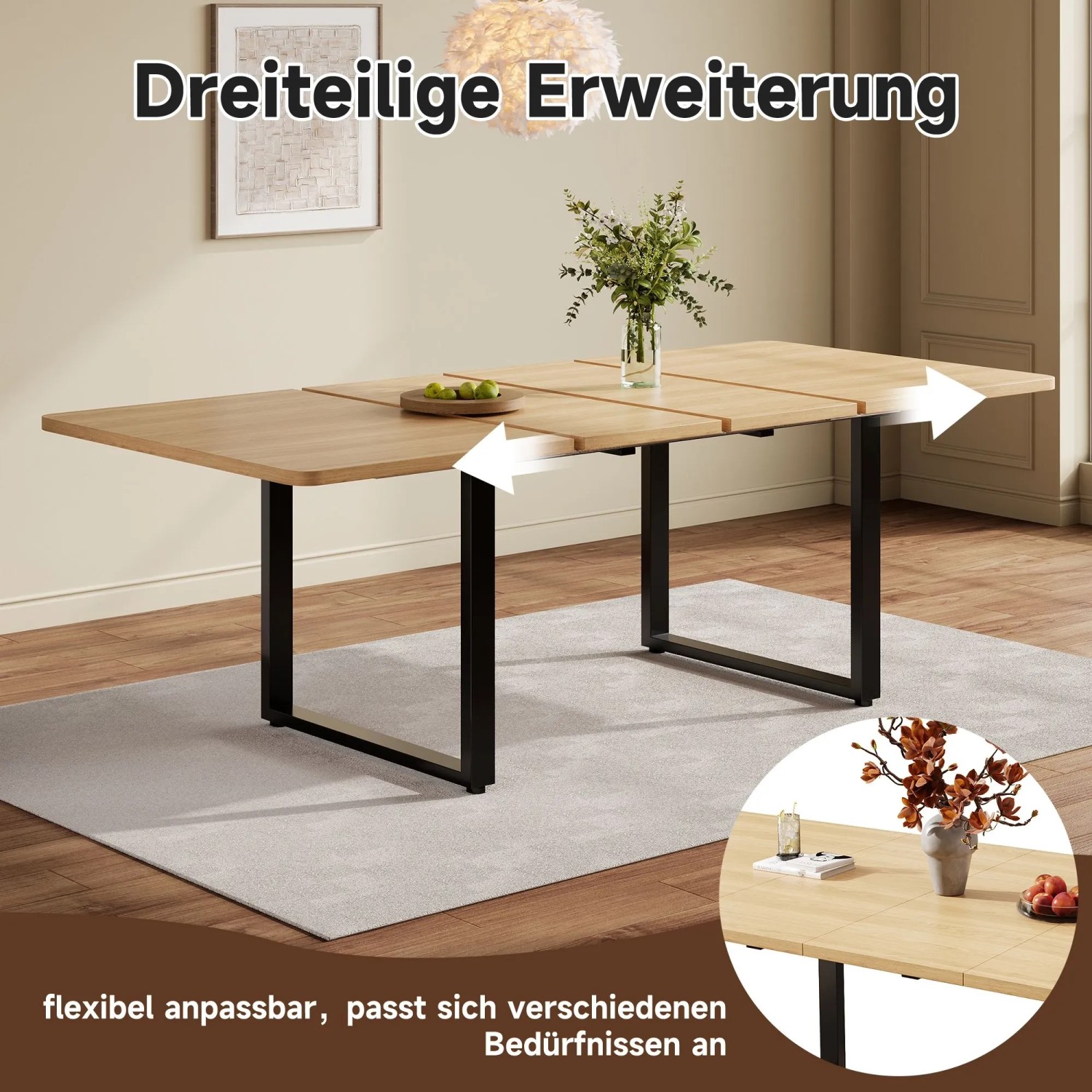 okwish Esstisch Ausziehbar für 6-10 Personen mit Metallbeine 220 x 80 cm Natur kaufen bei OBI