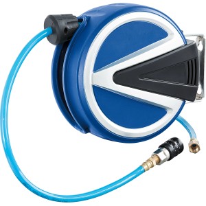 LUX Automatische Schlauchrolle, blau, mit 5 m Schlauch für Kompressoren.
