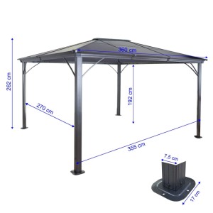 MCW Hardtop Pergola 3x3,6m mit Dach, Seitenwand und Moskitonetz aus Aluminium, Maße