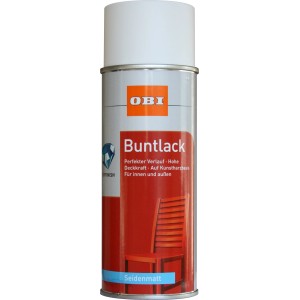 OBI Buntlack Spray Reinweiß, seidenmatt, 400ml Dose. Für Innen- und Außenbereich.