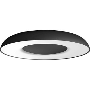 Schwarze Philips Hue Still Deckenleuchte mit Dimmer und warmweißem Licht.