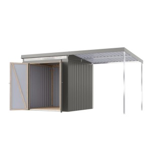 Karibu Metallgerätehaus Neos 2 mit Anbaudach 2 m Graualuminium