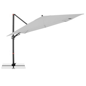 Hellgrauer Doppler Ampelschirm MyZone 280x280 cm mit Kurbel und Aluminiumgestell.