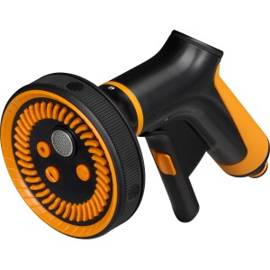 Fiskars Sprühpistole Multi mit 5 Funktionen, schwarz-orange, für Gartenbewässerung.