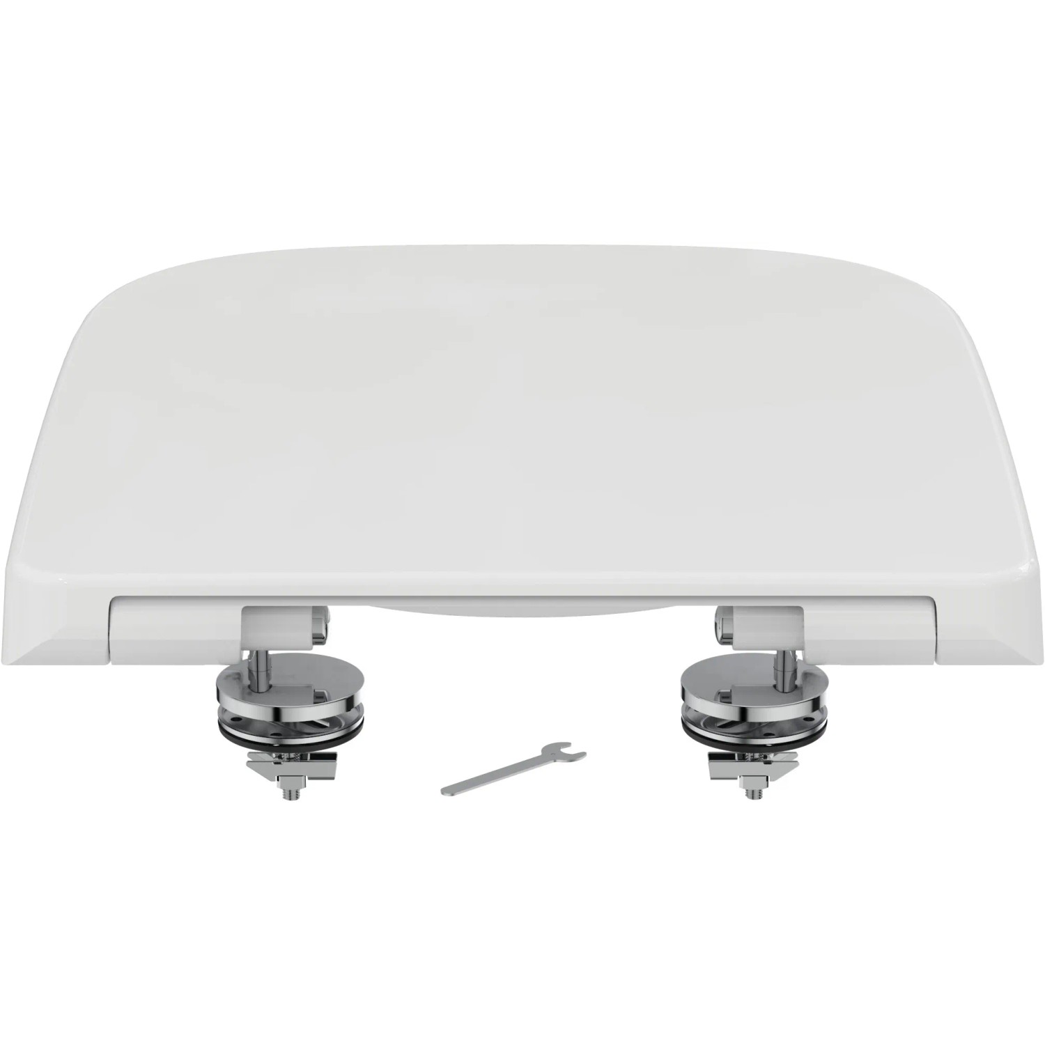 Ideal Standard i.life S WC-Sitz Wrapover, Weiß, mit Edelstahlscharnieren und Montagewerkzeug.