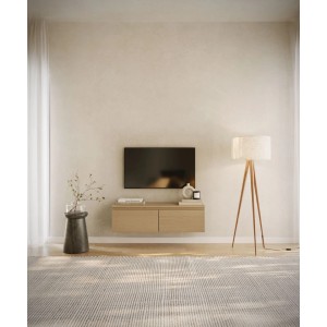 Selsey TV-Hängeboard Bemmi 100 cm in Eiche-Holzoptik, wandmontiert unter TV. Modernes Lowboard mit zwei Klappfächern.