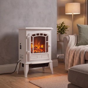 Relaxdays Elektrokamin Stahl Glas Weiß mit Heizung 56,5 cm x 39 cm x 24 cm 4,6 kg