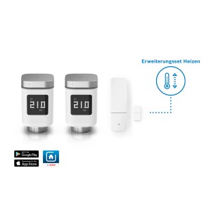 Bosch Smart Home Erweiterungsset Heizen: 2 Heizkörperthermostate II und 1 Tür-/Fensterkontakt II.