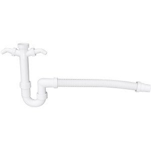 Weißer Sanitop-Wingenroth Küchen-Siphon (38 mm) mit flexiblem Abgangsrohr für Spüle.