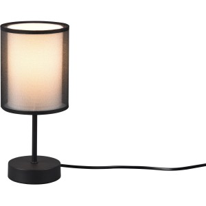 Schwarze Trio Tischleuchte Burton mit Stoffschirm, 285 mm hoch, für Wohn- und Schlafzimmer.