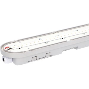 Graue LED-Wannenleuchte Strip, 60 cm, für Feuchträume, staub- und wassergeschützt.