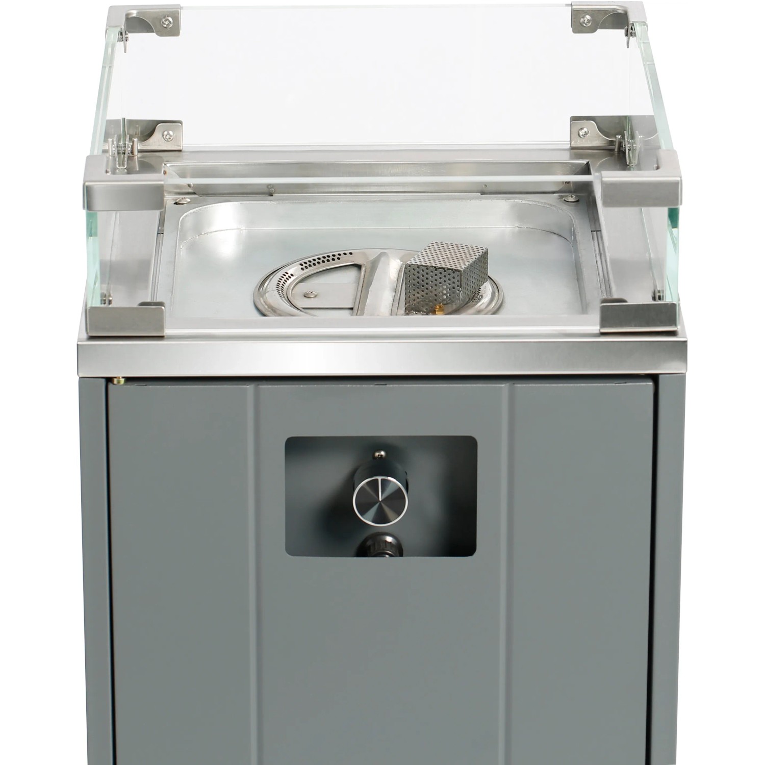 Buschbeck Terrassenheizer Loungefeuer Malta Grau, 7,5 kW, mit Glaswindschutz und Lavasteinen.