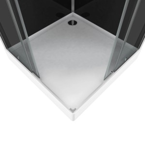 Aurlane Komplettdusche Black 2 Square, 90x90 cm, Detailaufnahme der Duschwanne und Glaselemente.