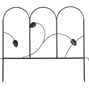 Schwarzer Deko-Zaun mit Blättern von Mica Decorations, 56,5x48cm, für Gartendekoration.
