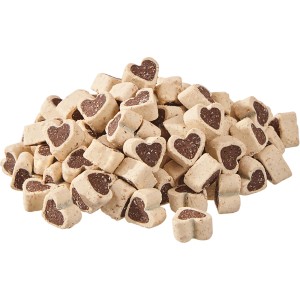 Primox Trainingssnack mit Lamm & Reis, herzförmige Hunde-Leckerlis in hellem Beige und Braun.
