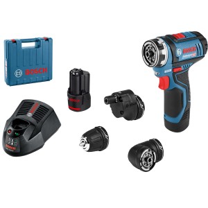 Bosch Professional Akku-Bohrschrauber GSR 12 V-15 FC FlexiClick-Set mit Zubehör und Koffer.