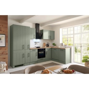 Respekta Winkelküche Anton Landhaus Schilfgrün 310 cm mit Induktionskochfeld