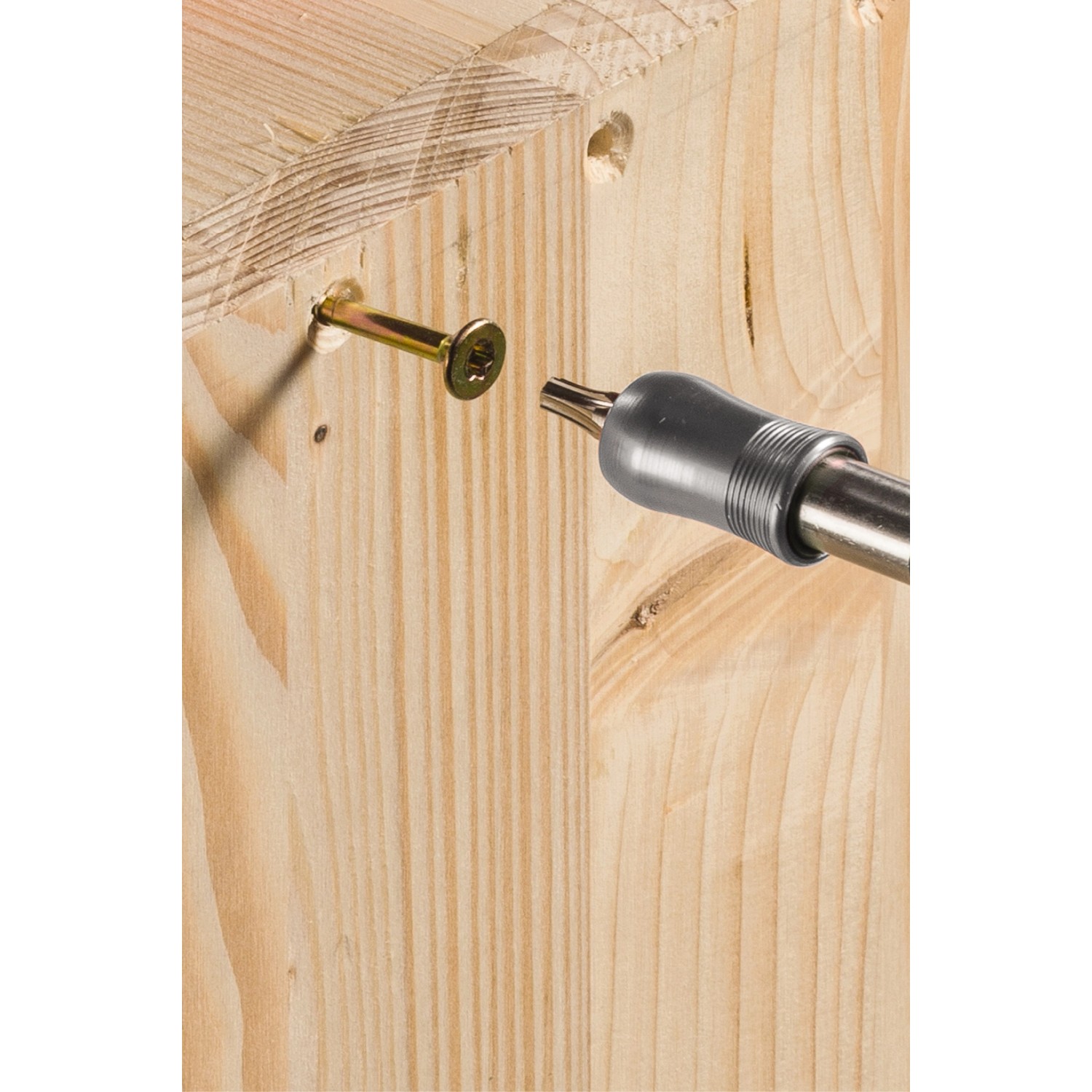 Einhell Bit-Bohrerbox: Schraube wird mit Bit in Holz geschraubt.