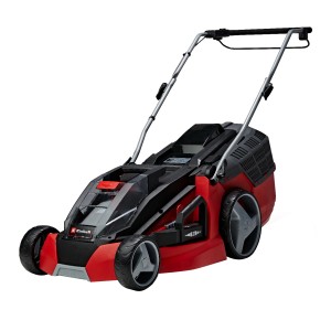 Einhell Akku-Rasenmäher GE-CM 43 Li mit Fangkorb und 2 Akkus der Power X-Change Familie.