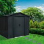 Floraworld Metall-Gerätehaus in Anthrazit (3,66 m²) im Garten.