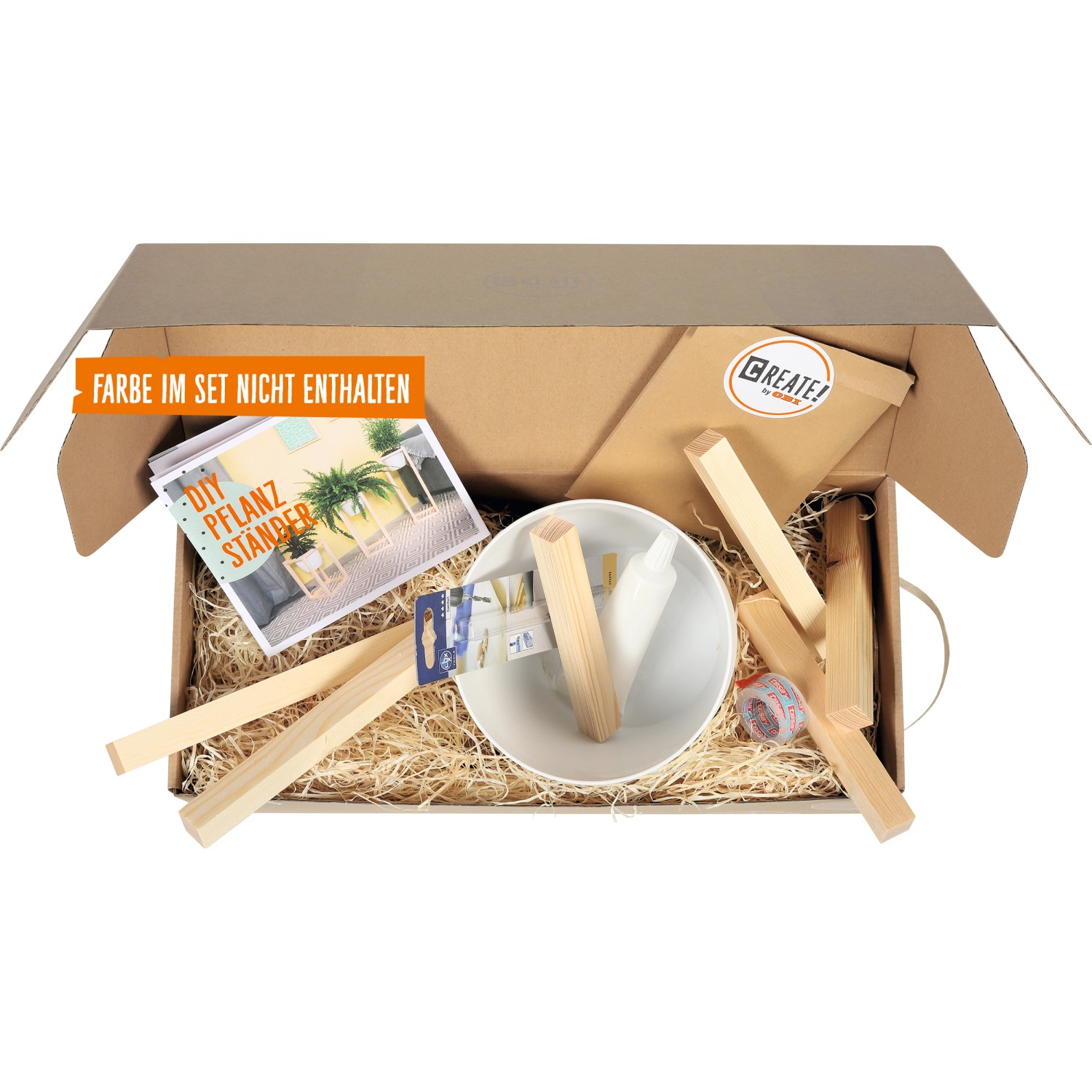 CREATE! by OBI DIY Pflanzständer Klein: Set mit Holzleisten, Übertopf, Bohrer, Schrauben und Anleitung.