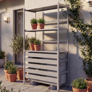 Graue MCW Aluminium Verkleidung für Klimaanlage/Wärmetauscher mit Regalböden und Pflanzen.