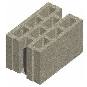 Grauer Hohlblockstein aus Beton, 23,8x37,5x25cm, für Mauersysteme.