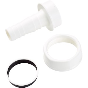 Geräteanschlusstülle 44,8 mm (G 1 1/2) in Weiß, mit Überwurfmutter und Dichtung für Siphonanschluss.