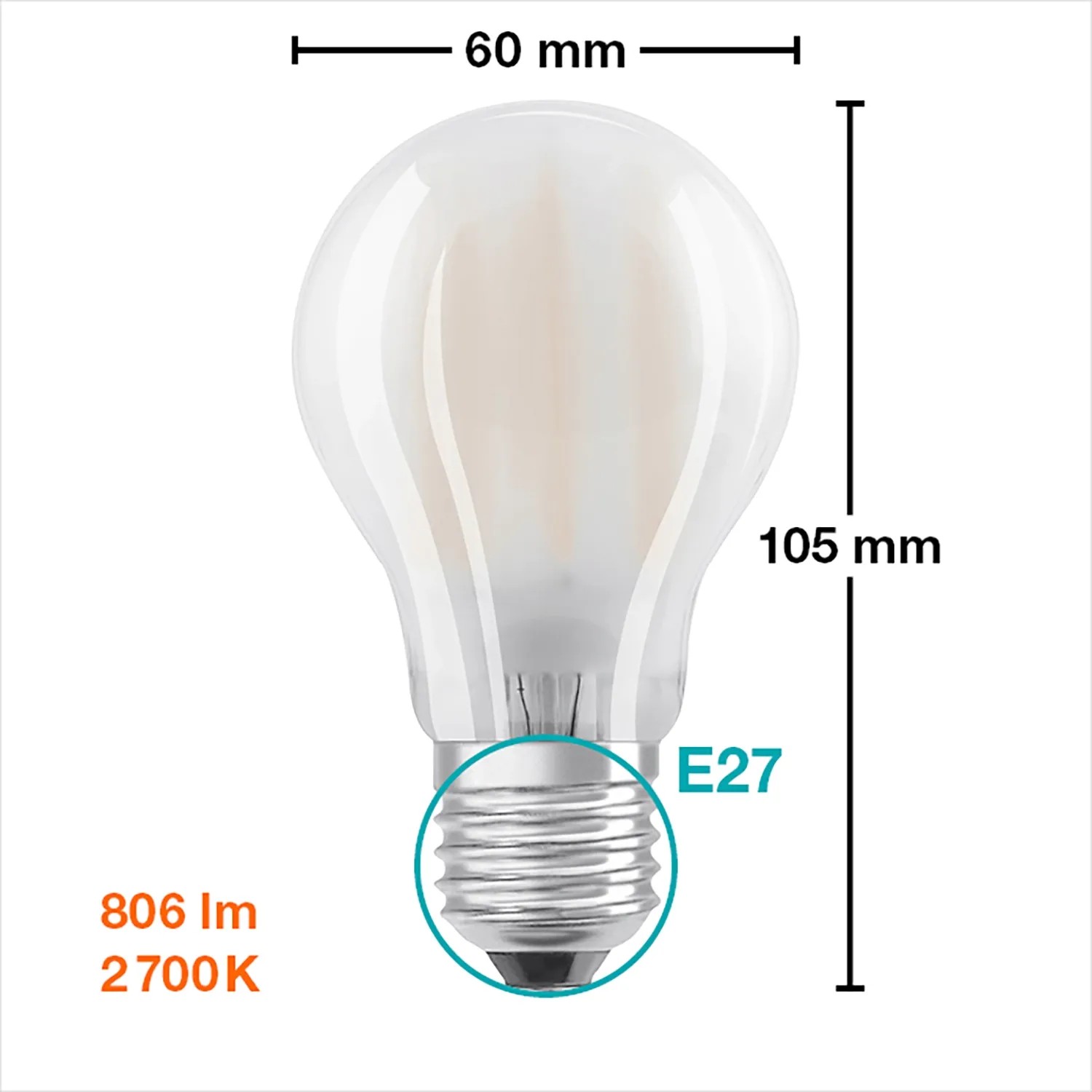 Osram E27 LED Leuchtmittel in Glühlampenform, 6,5W, warmweißes Licht.