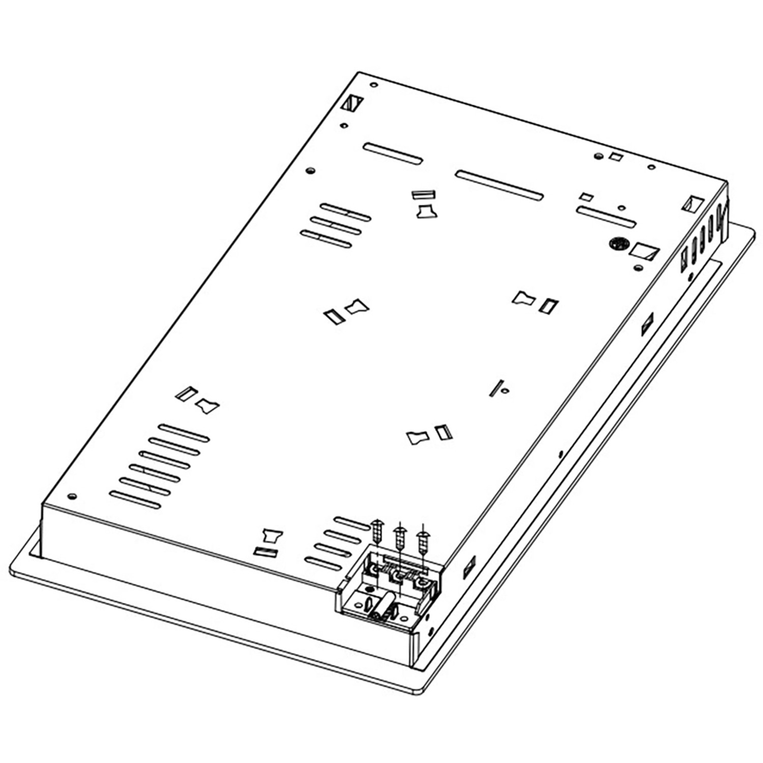 Unterseite des rahmenlosen Respekta KM9130T-28 Domino-Glaskeramikkochfelds mit Anschlüssen.