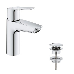 Grohe QuickFix Waschtischarmatur Start S-Size mit Ablaufgarnitur, Chromoptik.