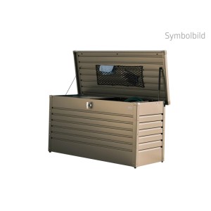 Biohort FreizeitBox 100 aus Stahlblech in Bronze-Metallic, offen, mit Netz im Deckel. Praktische Universalbox.