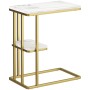 Eleganter HOMCOM Beistelltisch C-Form, weißer Marmoroptik-Platte, goldfarbenem Stahlrahmen, 2 Ablagen.