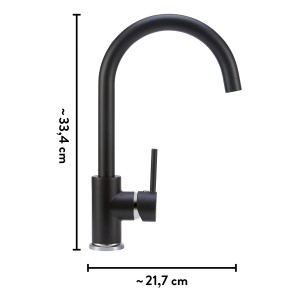 baliv Küchenarmatur KI-1831 N, Schwarz-Matt, mit hohem, gebogenem Auslauf und Einhebelmischer.