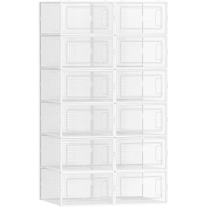 Songmics Schuhboxen-Set Dennys, 12 weiße, faltbare Aufbewahrungsboxen, transparent und stapelbar.