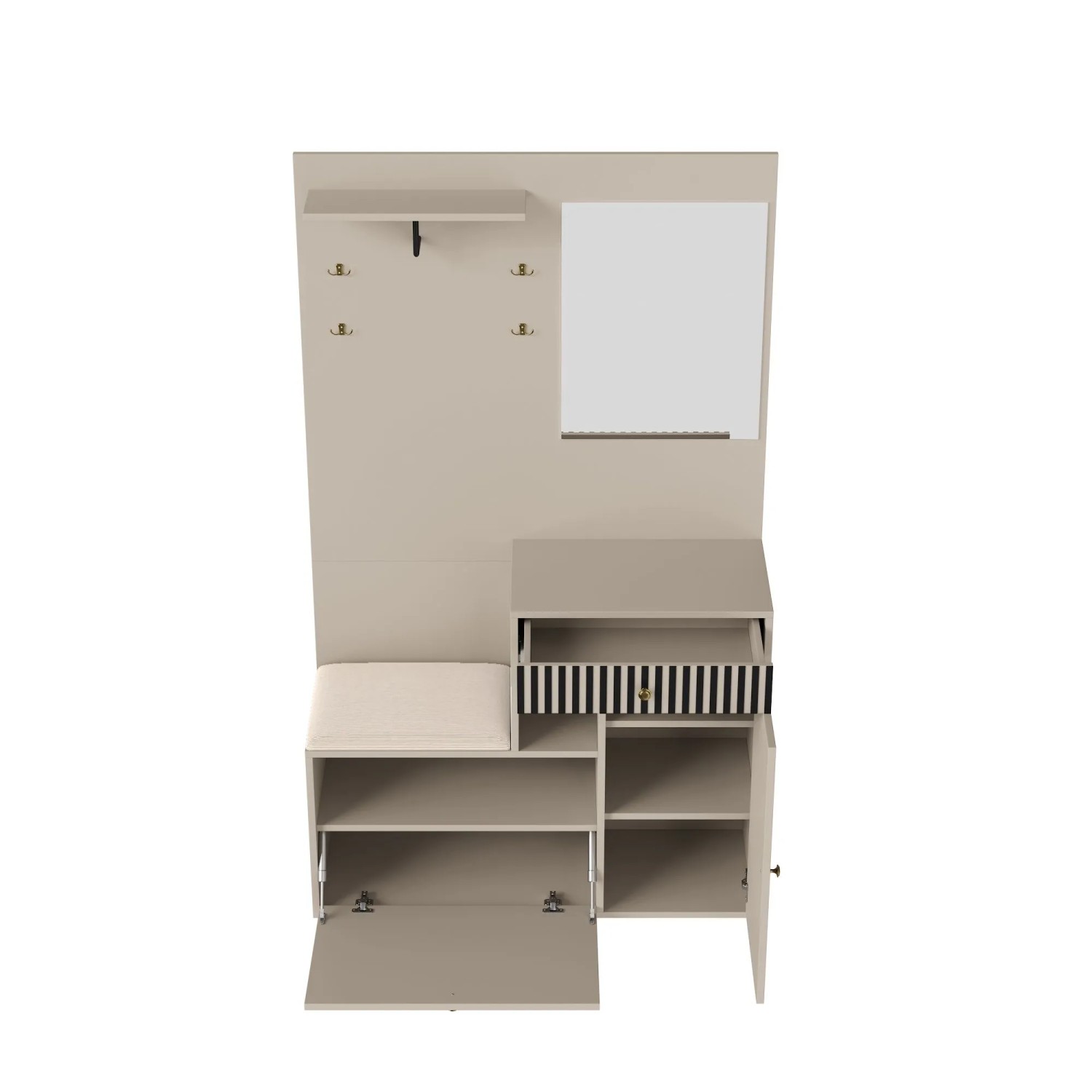 okwish Garderoben Set mit Spiegel Polsterkissen Flur 110x37x185cm Beige_10