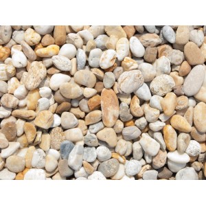 Bunte Flusskiesel, 16-32 mm, als Zierkies für Garten und Landschaftsbau.